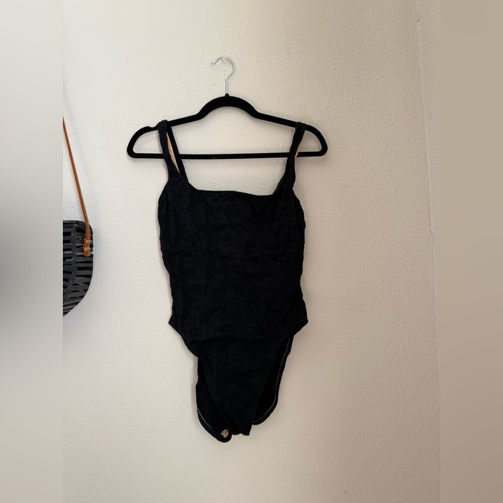 Vintage Surfside Black Textured Star One Piece Swimsuit, Size Large